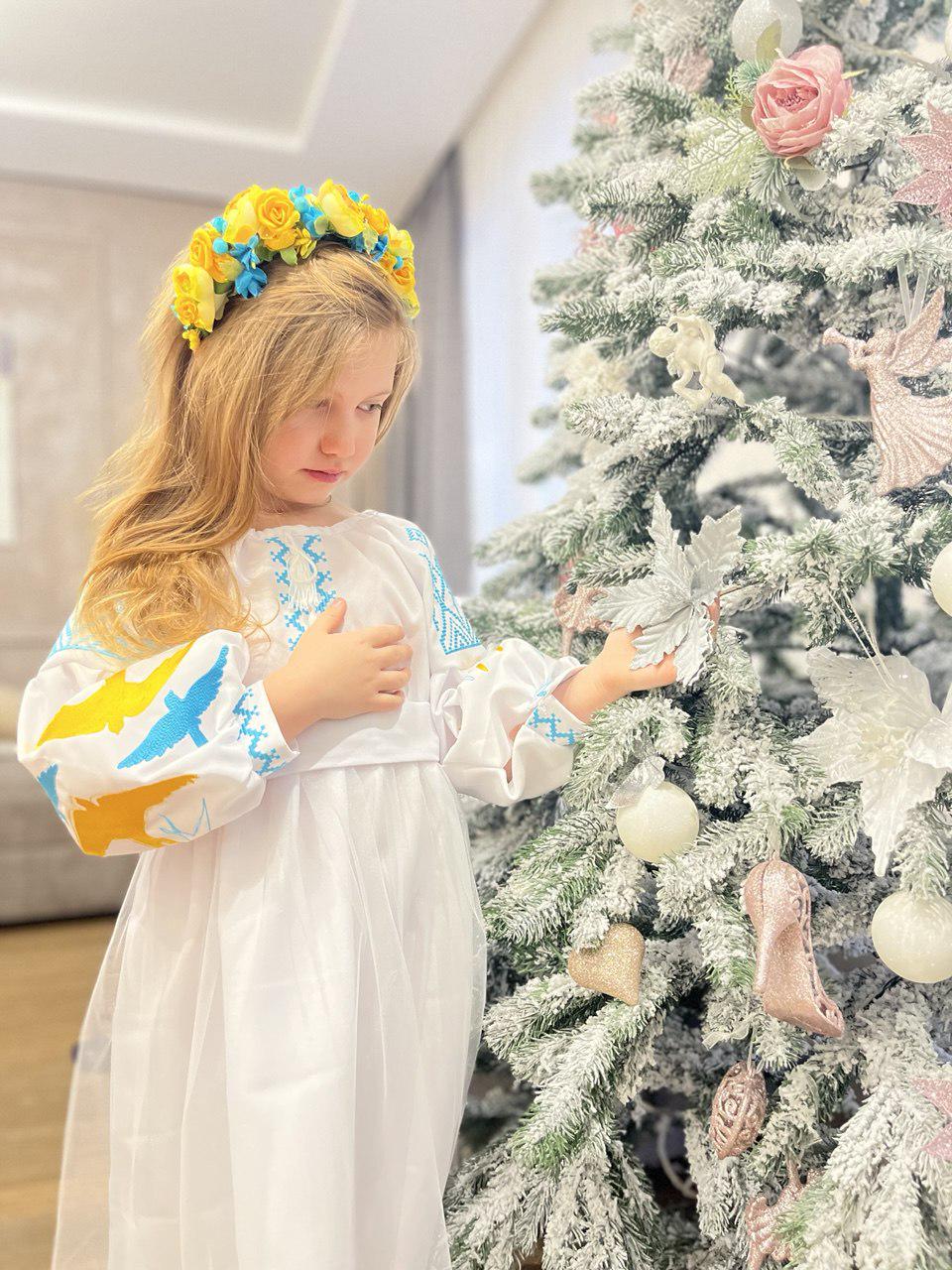 Сукня вишиванка святкова Ластівки 152 см Синьо-жовтий/Білий - фото 6