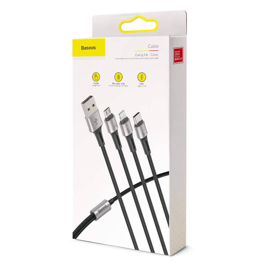 Кабель Baseus Сaring touch selection 1-in-3 USB cable Black - фото 2