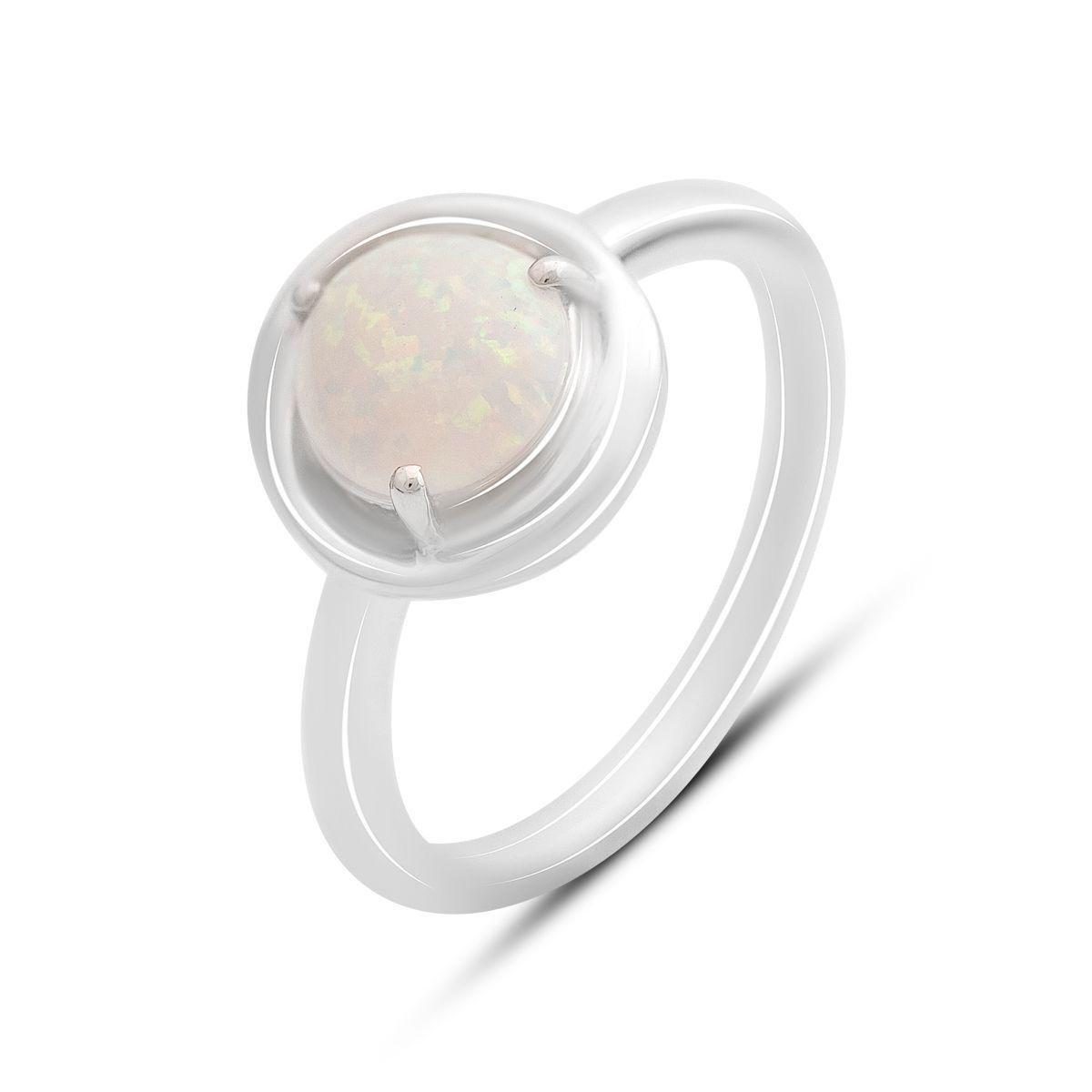 Кольцо серебряное с круглым натуральным опалом р. 17,5 Кольцо серебряное с круглым натуральным опалом р. 17,5