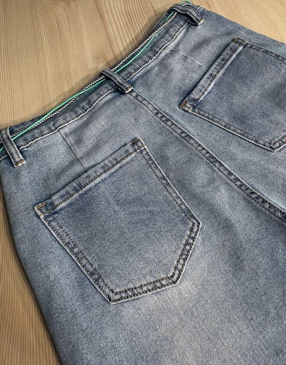 Шорти жіночі джинсові LDM 0223 бермуди з поясом-шнурком р. 32 Блакитний (26881522) - фото 9