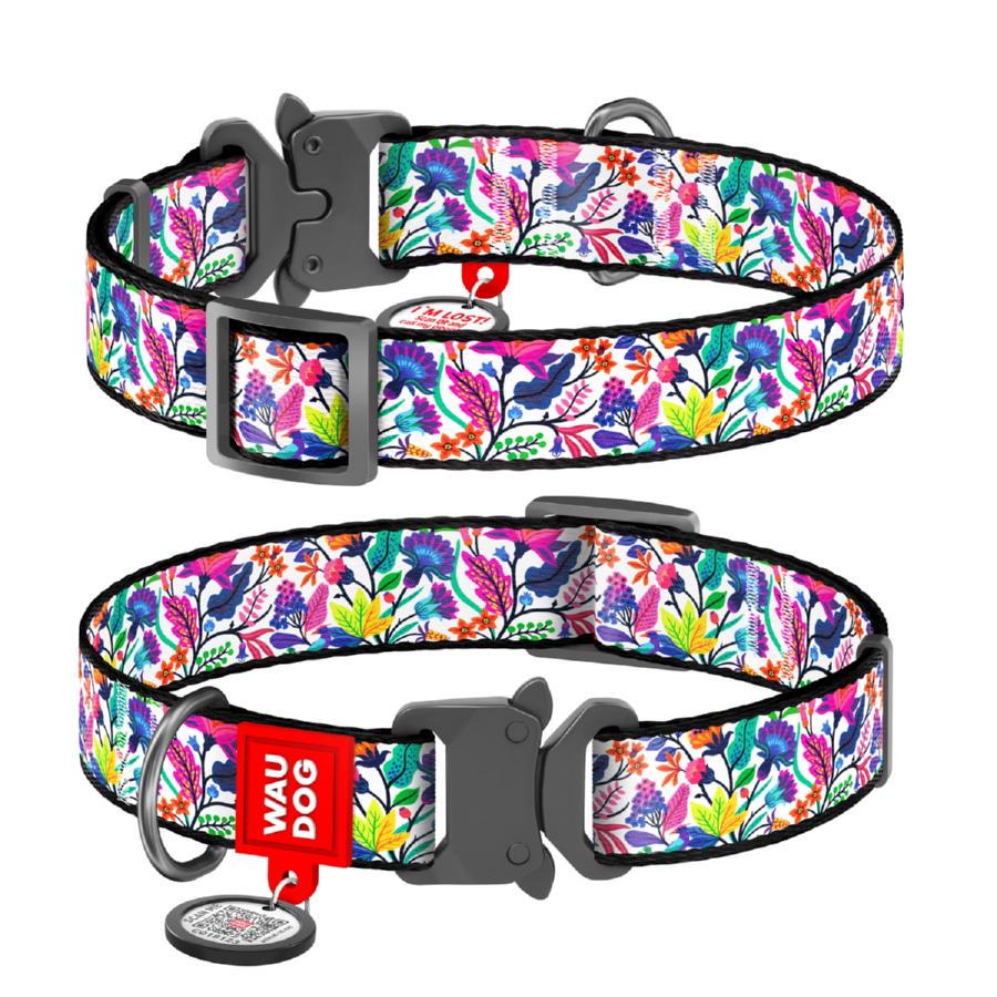 Нашийник для собак нейлоновий Waudog Nylon Чарівні квіти з QR паспортом металева пряжка-фастекс L 25 мм 31-49 см Нашийник для собак нейлоновий Waudog Nylon Чарівні квіти з QR паспортом металева пряжка-фастекс L 25 мм 31-49 см