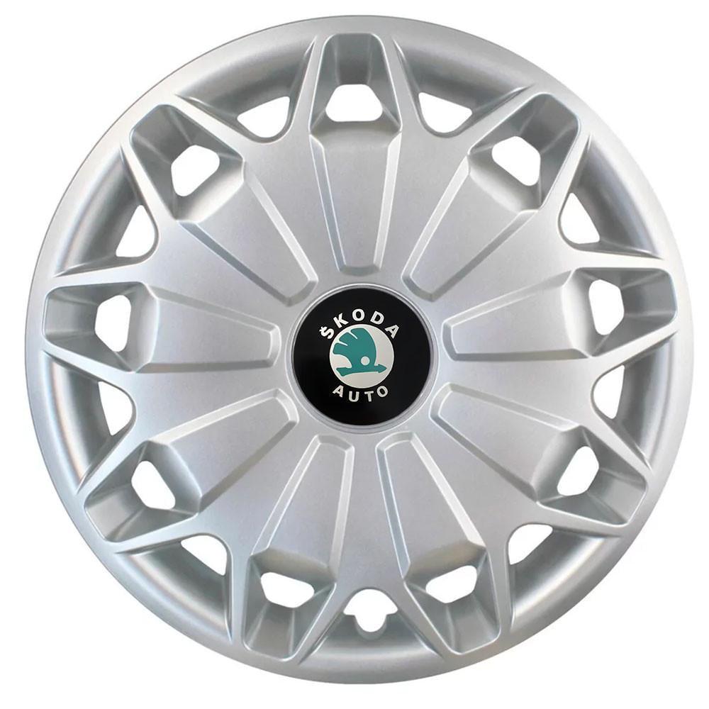 Колпаки автомобильные R15 Skoda Зеленый 338 SJS 4 шт. Серебристый
