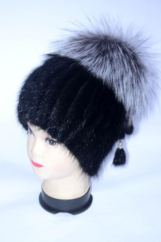 Шапка женская натуральная из меха ондатры и чернобурки (28546)