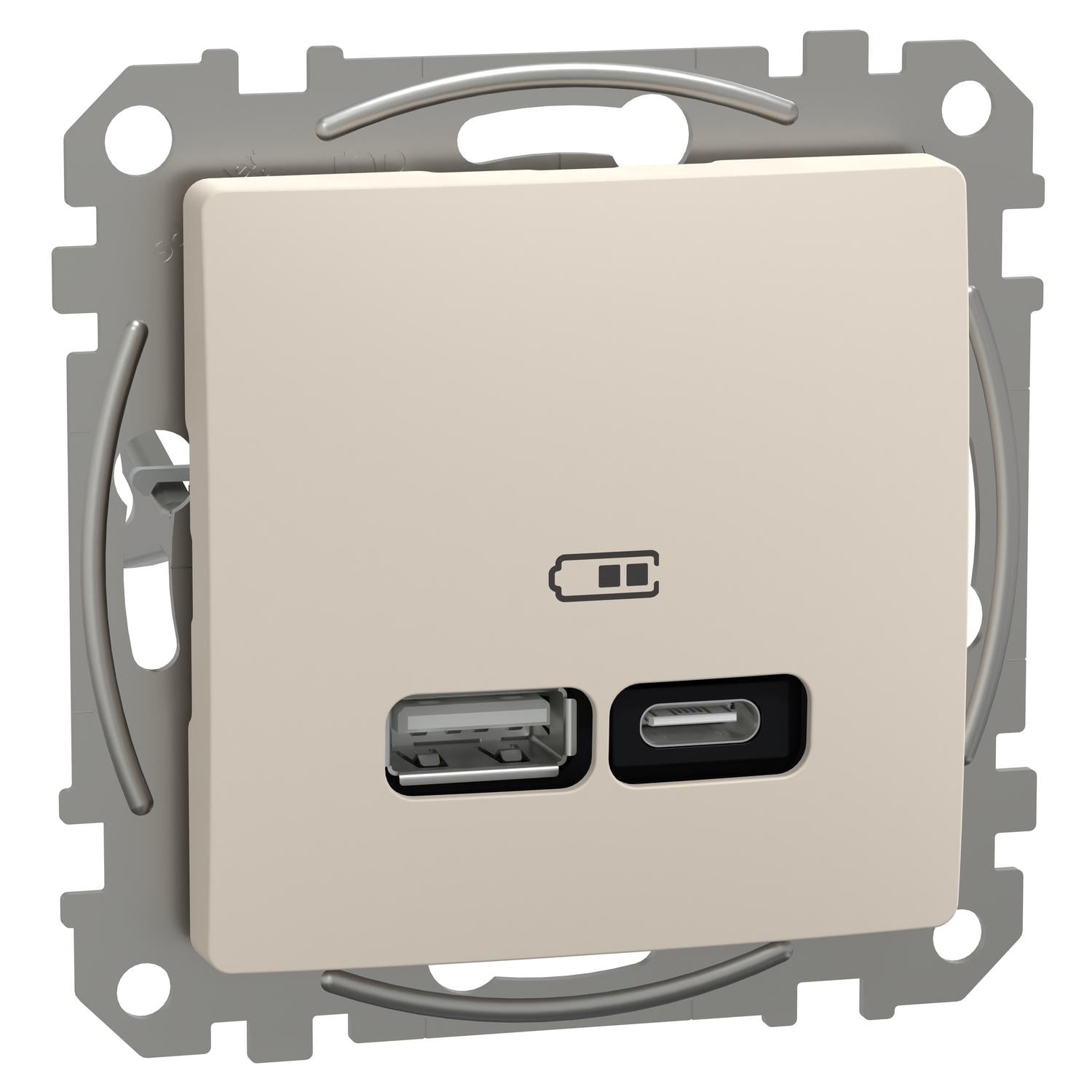 Розетка USB тип A+C Schneider Electric Sedna Design 3А 21 Вт 73x73x44 мм ABS+PC Бежевый (SDD112405)
