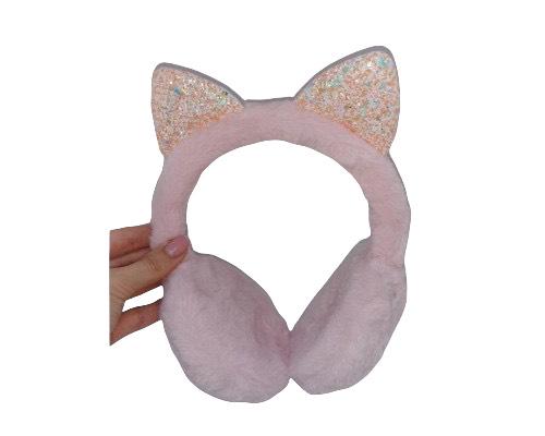 Наушники меховые детские с ушками с глитером 44-52 см Пудрово-розовый (4)