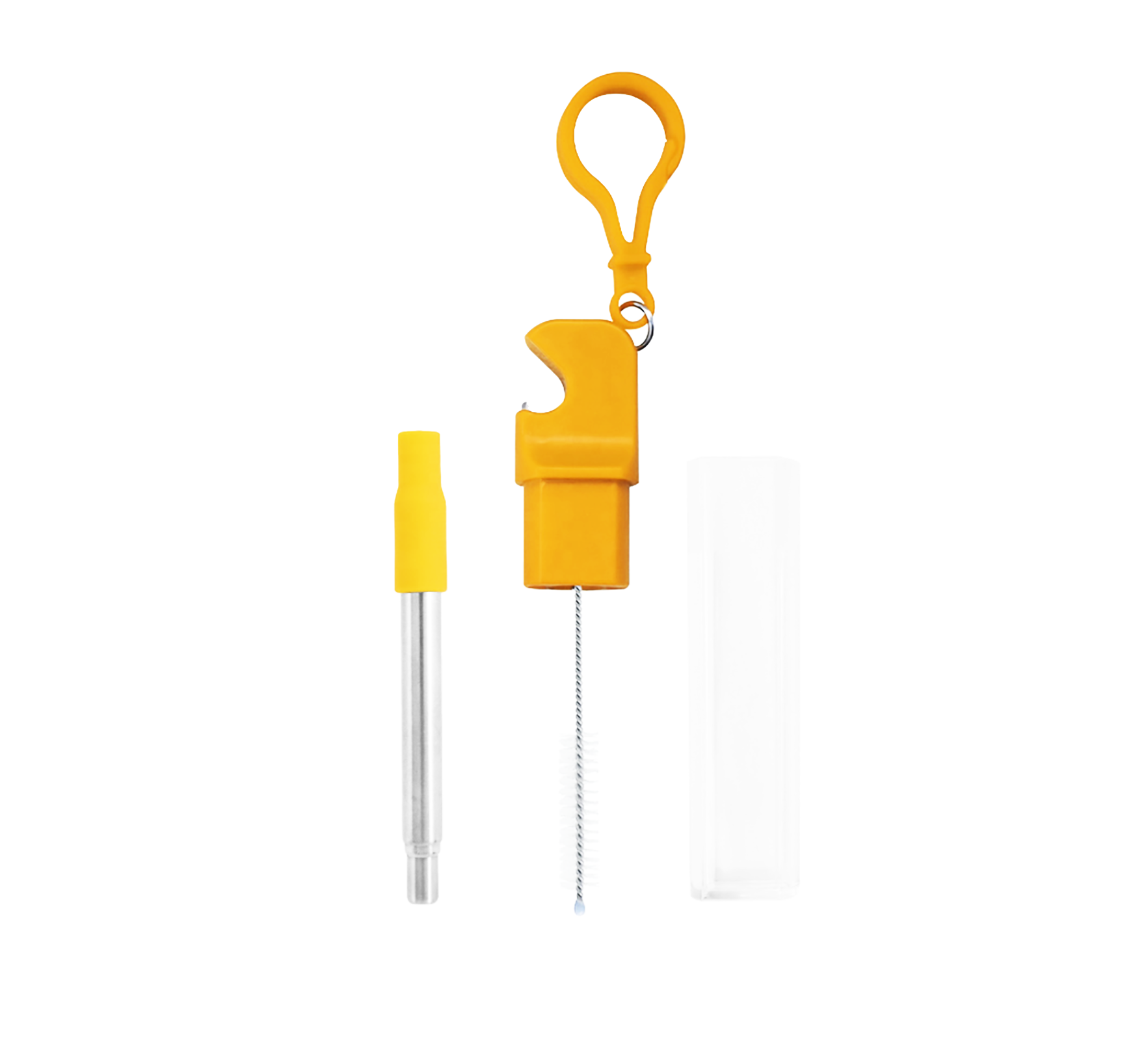 Многоразовая металлическая трубочка SUNROZ Keychain Straw для напитков в футляре с открывалкой 2в1 Желтый
