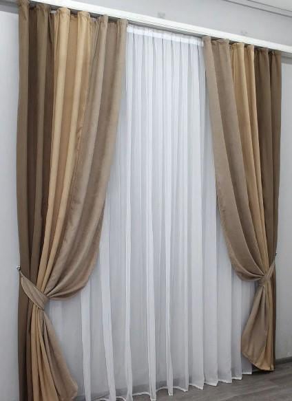 Шторы комбинированные микровелюр 1,5х2,7 м 2 шт. Бежевый