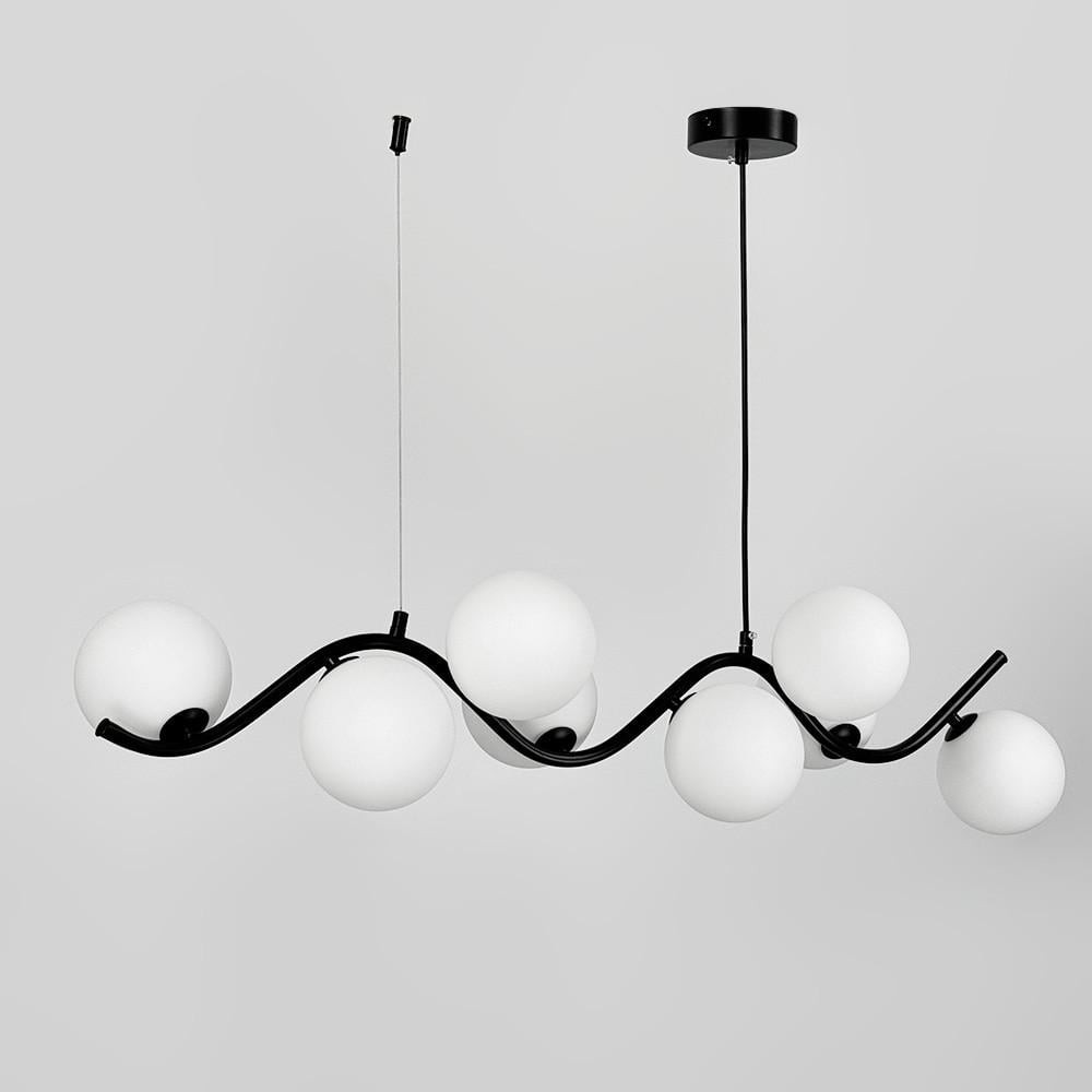 Люстра с волнистым корпусом на 8 белых плафонов 90 см Черный (A66/8 BK/WT)