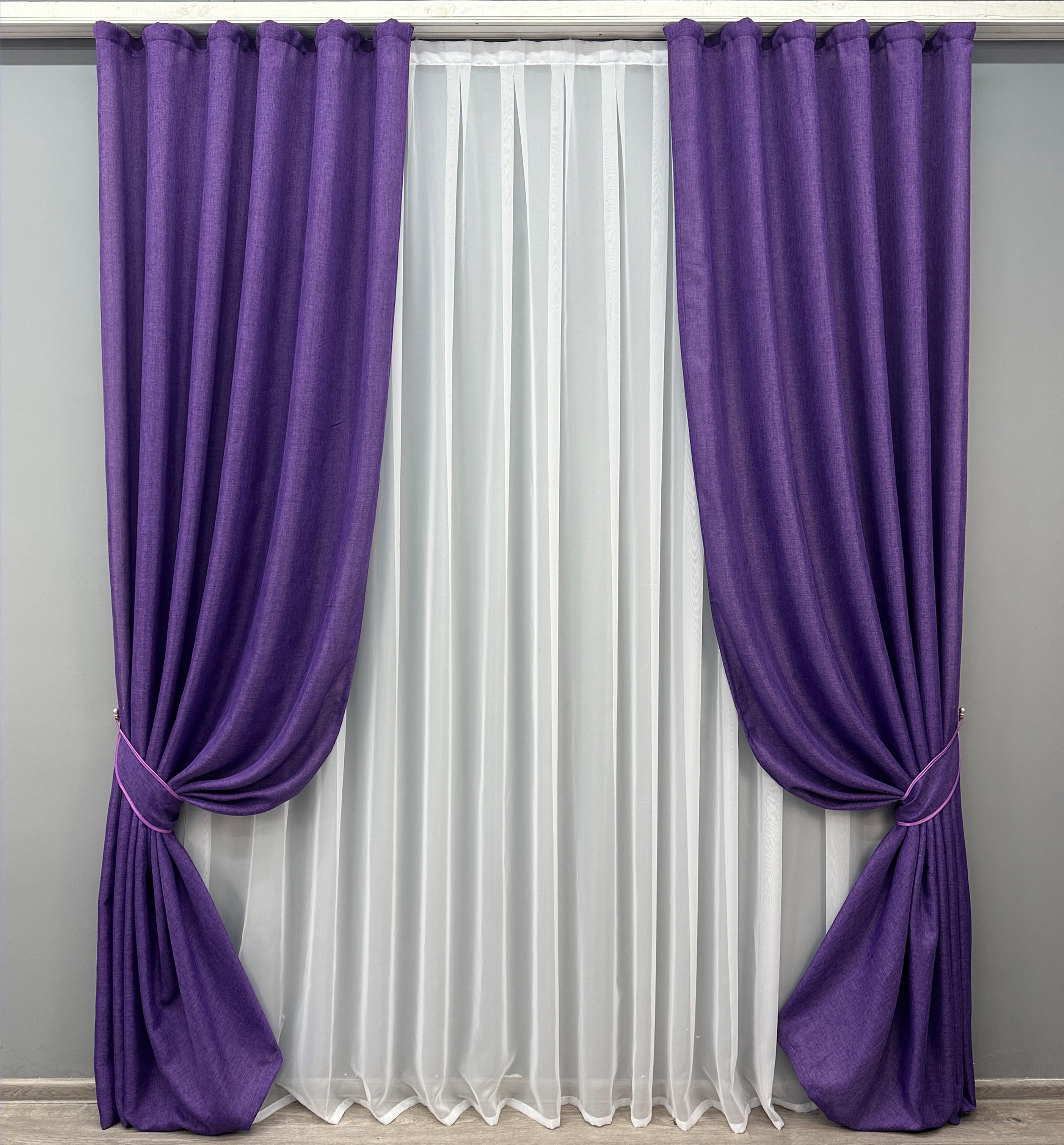 Комплект готовых штор VR-Textil Лен Мешковина № 1066ш 100х280 см 2 шт. Фиолетовый (31-608)