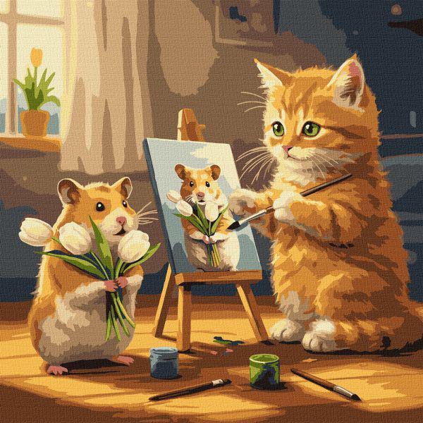 Картина за номерами Ideyka Кіт художник 40x40 см (Id-KHO6758)