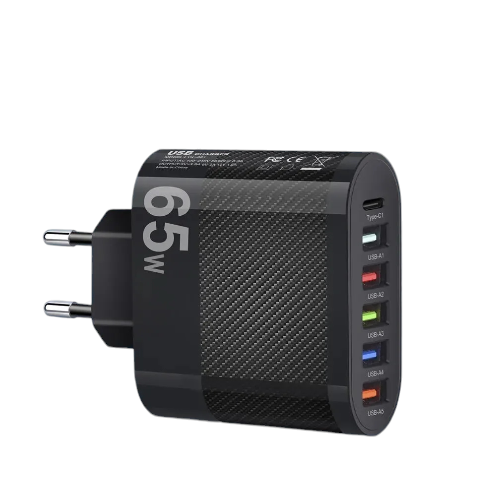 Зарядний пристрій мережевий 3 шт. 65 Вт/USB/Type-C Чорний