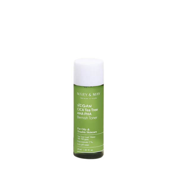 Тонер Mary&May Vegan Cica Tea Tree AHA PHA осветляющий кожу на основе центеллы и кислот миниверсия 30 мл