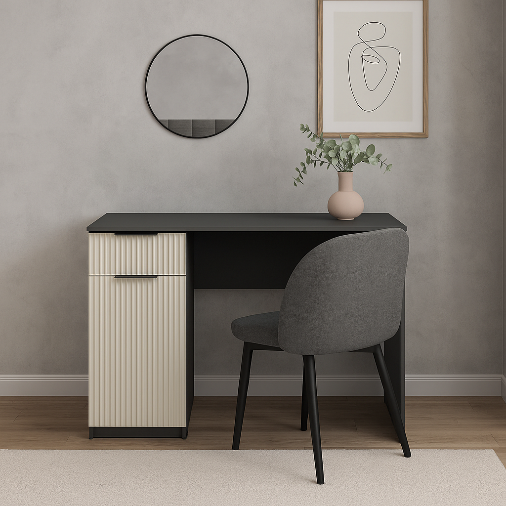 Стол письменный СП3 1Я1Д SENAM 750х1300х500 мм корпус ДСП Серый Графит фасад МДФ краска RAL9001 Светло-бежевый фрезеровка Плаше Грос Стол письменный СП3 1Я1Д SENAM 750х1300х500 мм корпус ДСП Серый Графит фасад МДФ краска RAL9001 Светло-бежевый фрезеровка Плаше Грос