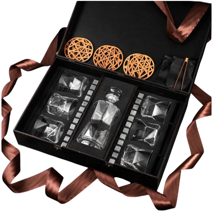 Набор камней для виски Whiskey Stones 24 шт./6 стаканов Bormioli Rocco Cassiopea 330 мл и графин 800 мл