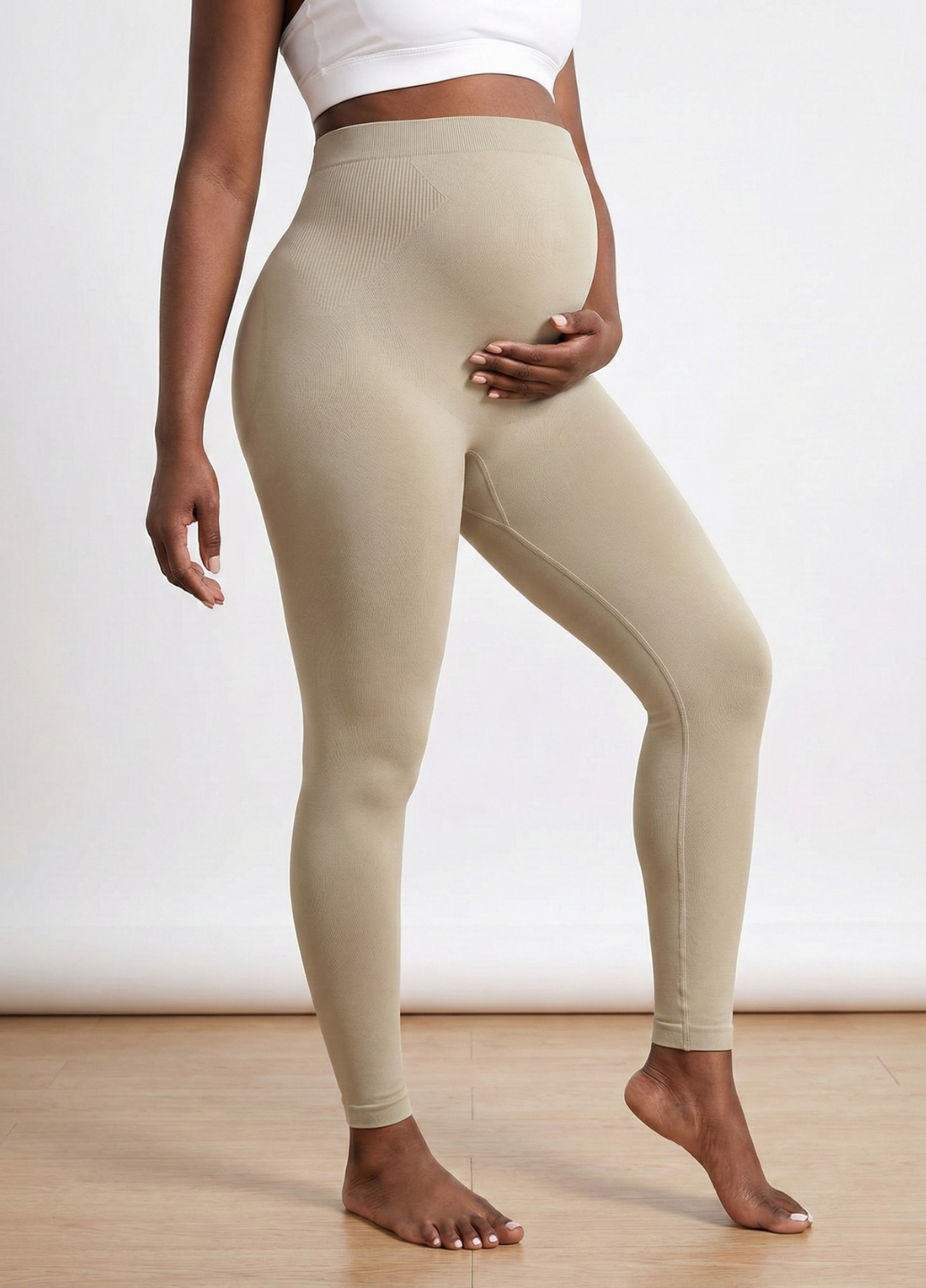 Лосины для беременных женские для будущих мам повседневные с удобной высокой посадкой M Бежевый (70196/M)