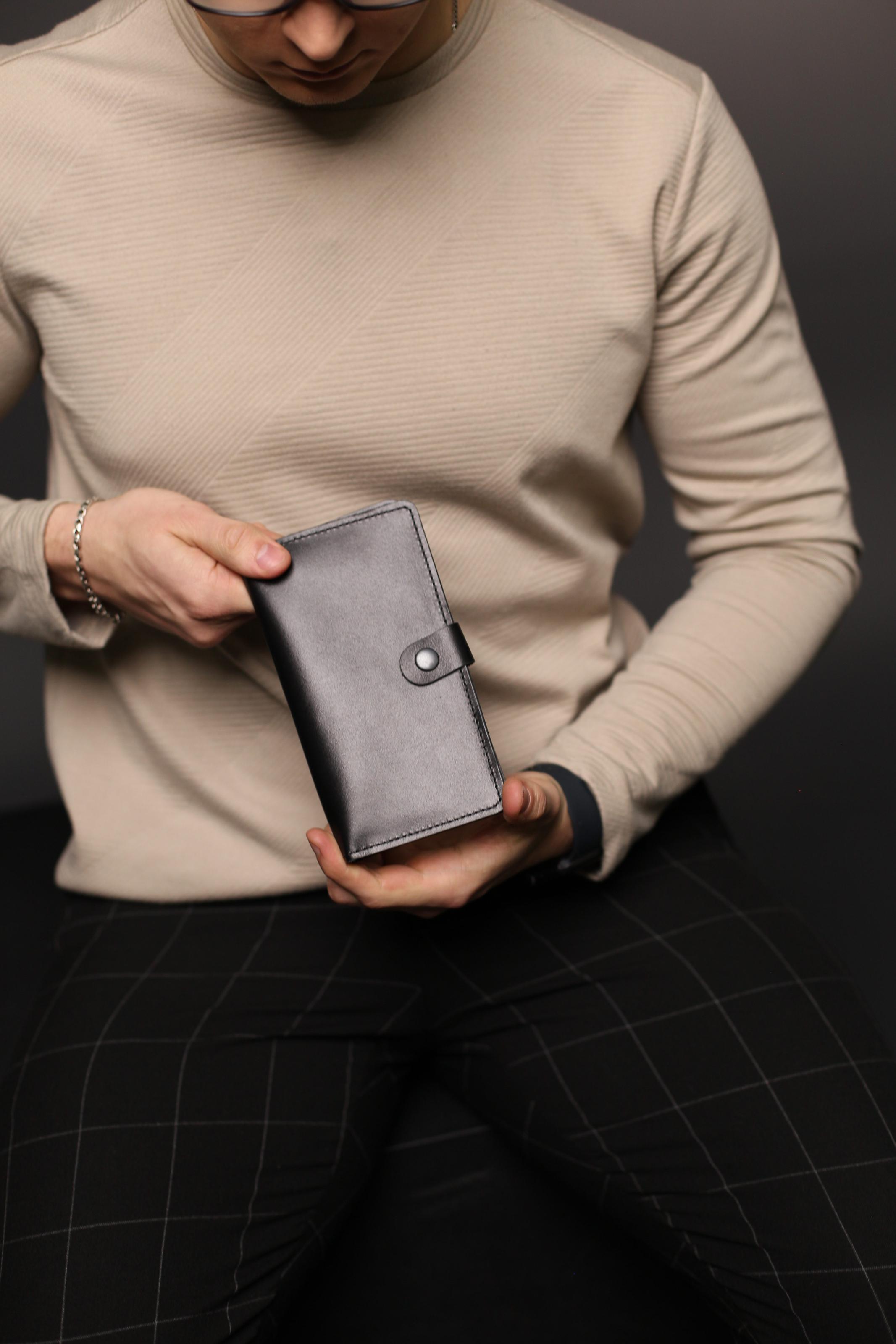 Портмоне мужское кожаное Черный (SR015)