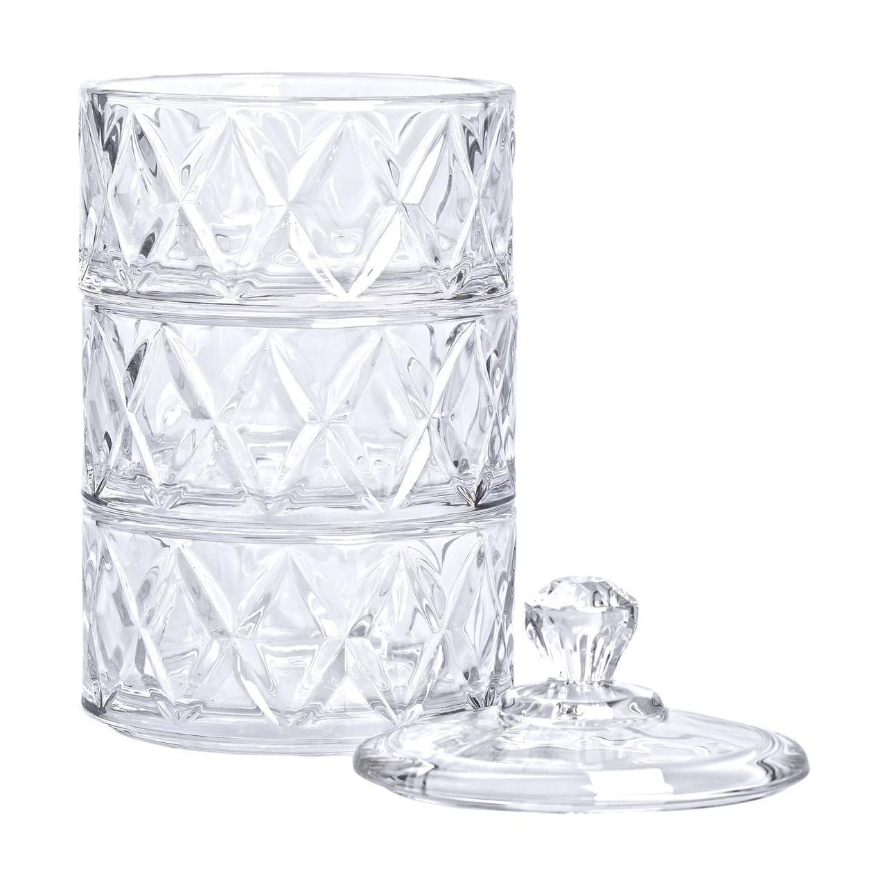 Цукерниця триярусна скляна з кришкою HP-YH-19 Ø 10 см (A-033622) - фото 3