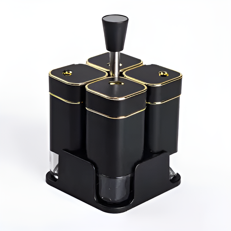 Набір ємностей для спецій Yiwu на підставці 4 шт. Чорний (HP-1306)