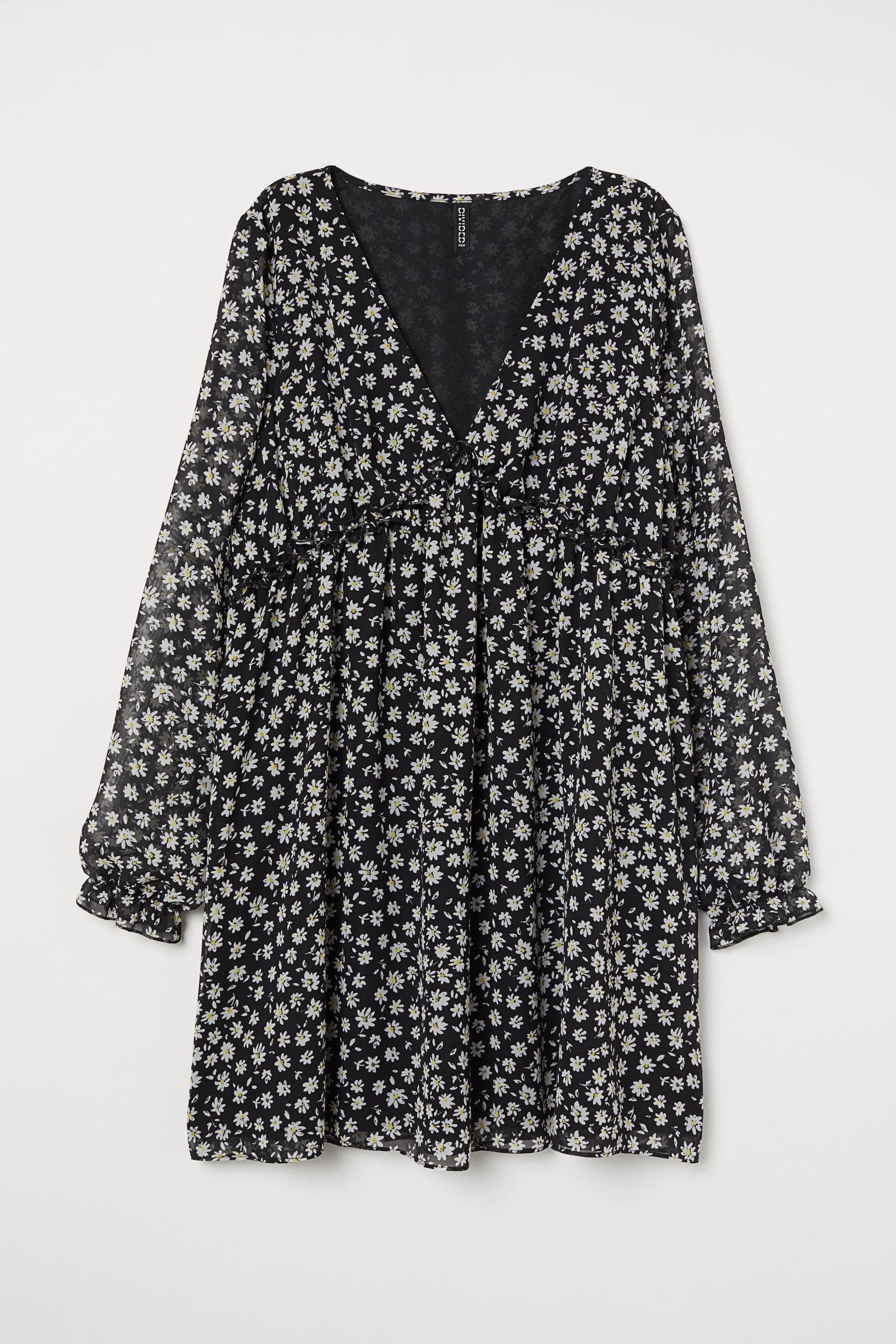 Платье H&M Цветы S Черно-белый (17078361301)