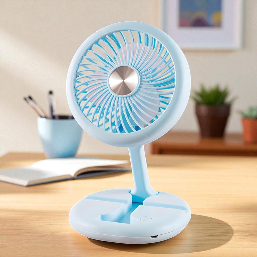 Вентилятор портативный настольный на аккумуляторе 400 мАч USB 2 режима держатель для телефона Голубой (27432468)