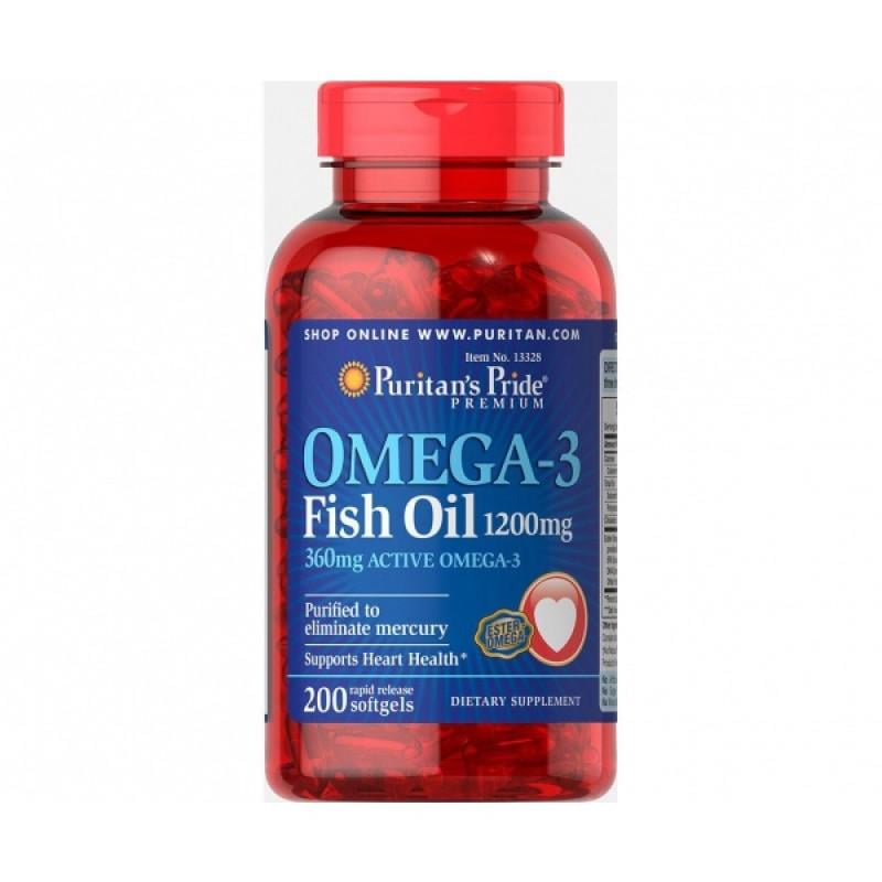 Рыбий жир Puritan's Pride Omega-3 Fish Oil 1200 мг 360 мг 200 капс. (PTP-13328) - фото 1