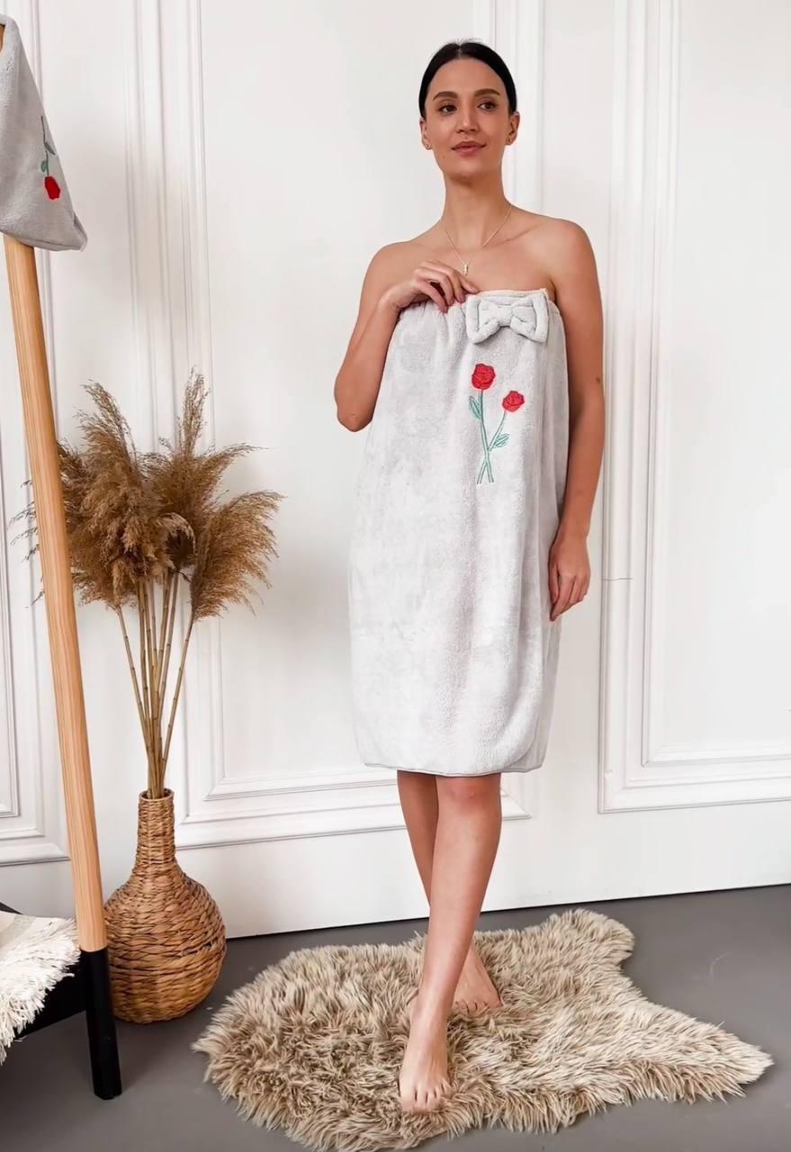 Халат-полотенце банный микрофибра Серый (П4К-saunew-004-04)