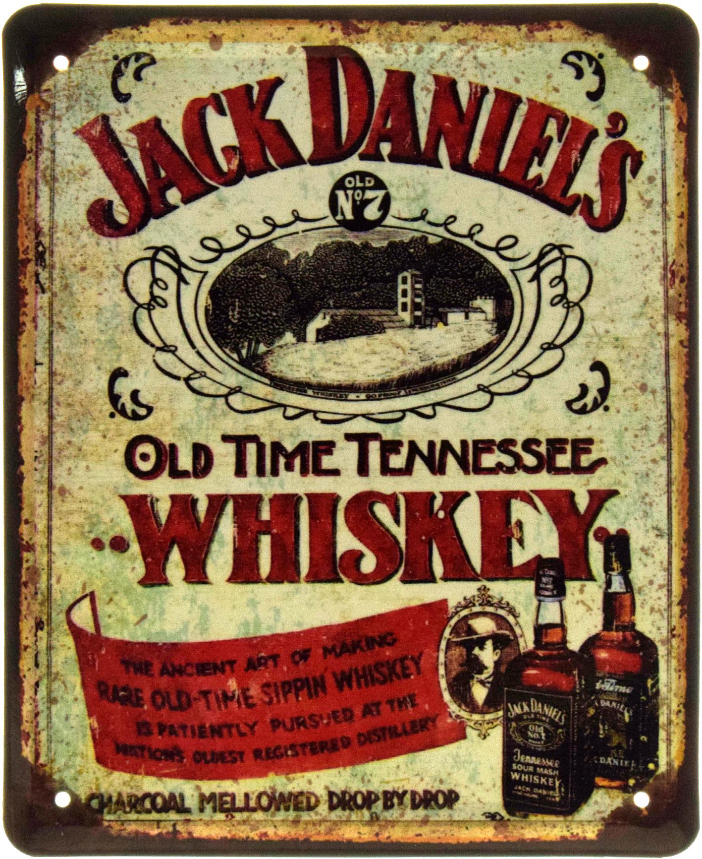 Табличка металлическая "Jack Daniel's Charcoal Mellowed Drop By Drop" 18x22 см (ms-103592)