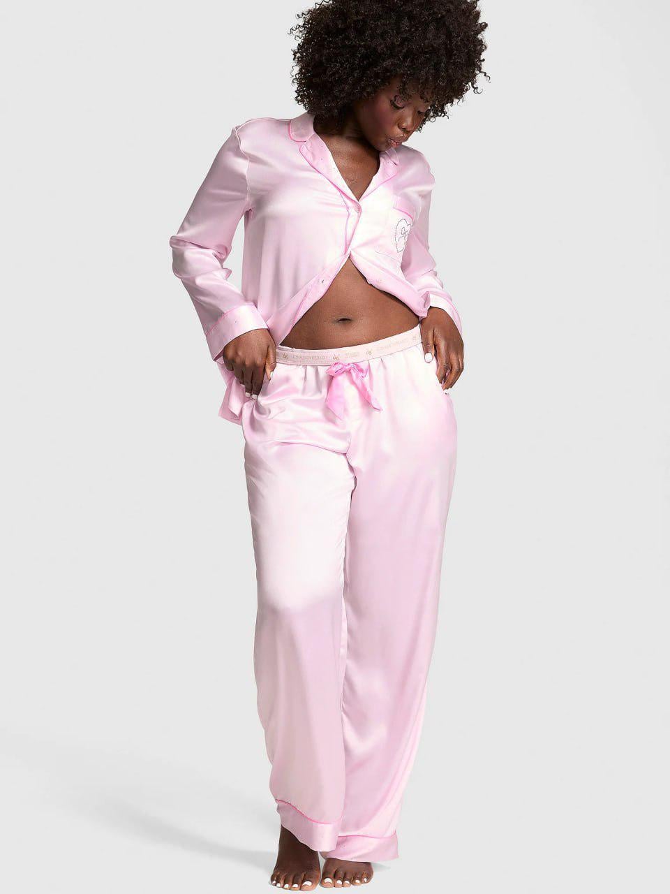 Пижама сатиновая Victoria's Secret LoveShackFancy Satin Long Pajama Set Long Long M Розовый (27178641D)
