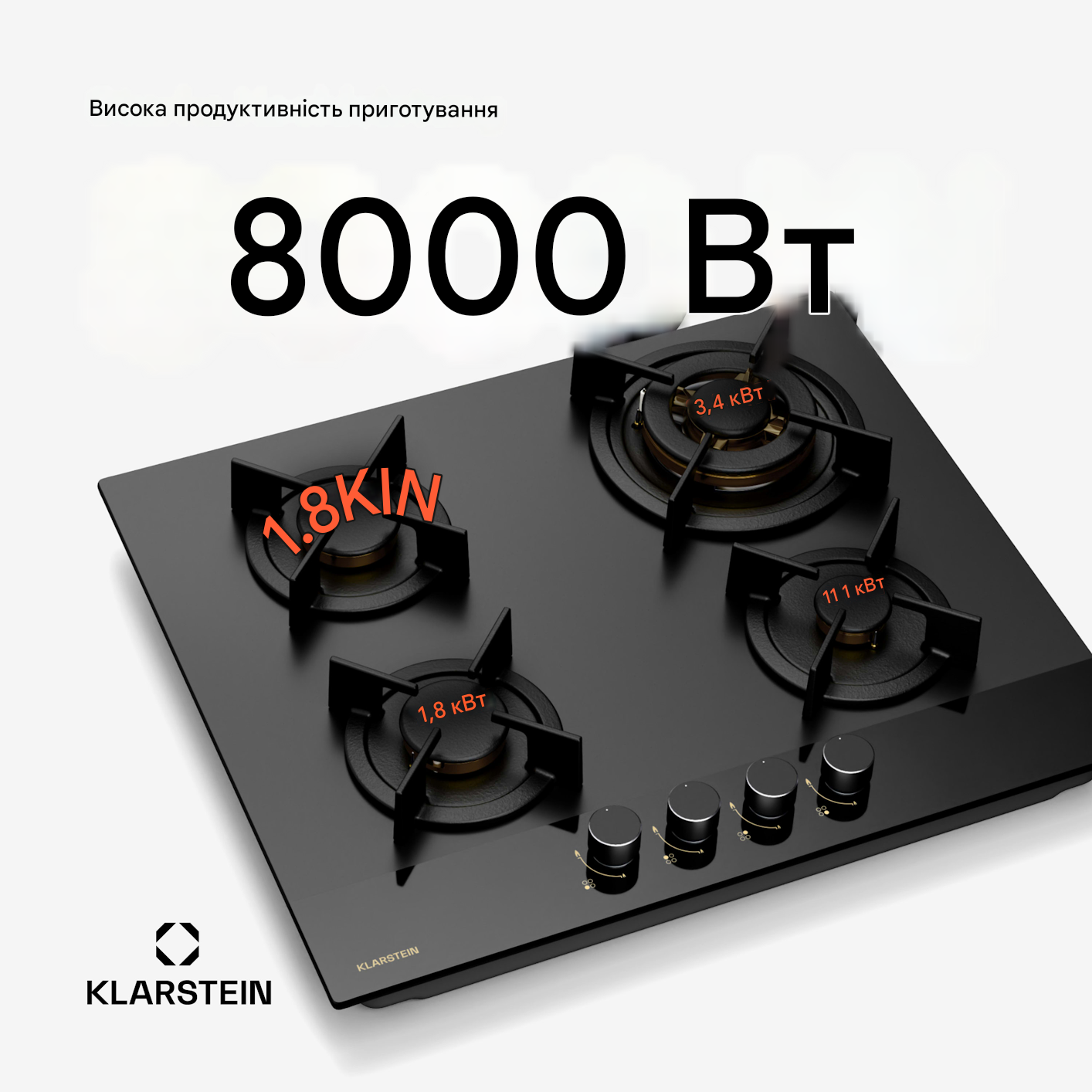 Газовая плита Klarstein Goldflame Nano 4 латунные конфорки 8000 Вт (10046682) - фото 2 Газовая плита Klarstein Goldflame Nano 4 латунные конфорки 8000 Вт (10046682) - фото 2