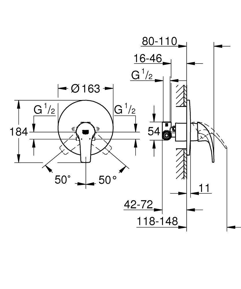 Смеситель для душа скрытого монтажа Grohe START CURVE 29114000 Хром (126465) - фото 2