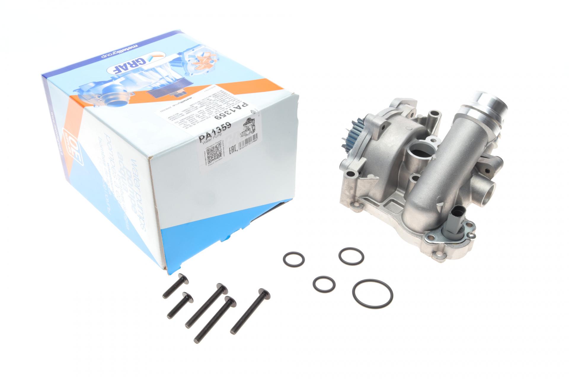 Водяная помпа Graf Audi A3-A8/Skoda/Seat/VW 1.8-2.0FSI/TFSI 04-29zB/B 6 лопастей с термостатом и датчиком t (PA1359)