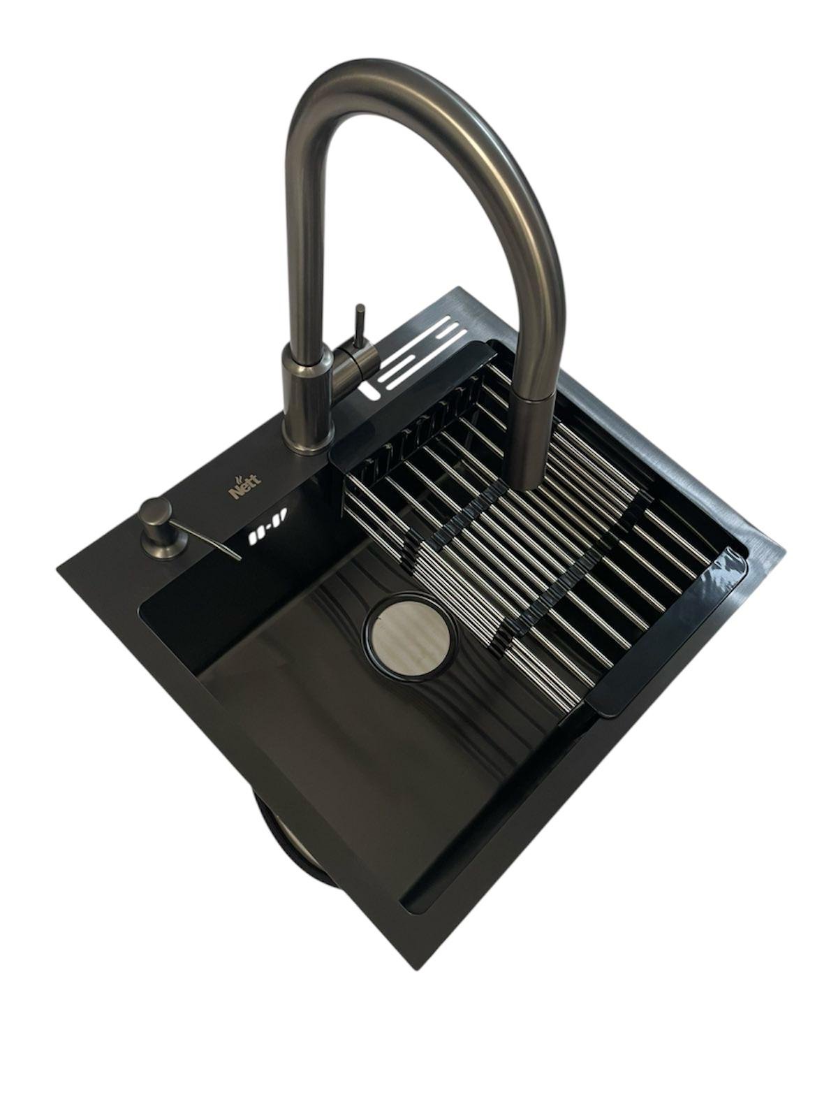 Мойка для кухни из нержавеющей стали Nett NS-5245 см/кран с выдвижным изливом Kroner PVD03916 сенсорный Мойка для кухни из нержавеющей стали Nett NS-5245 см/кран с выдвижным изливом Kroner PVD03916 сенсорный