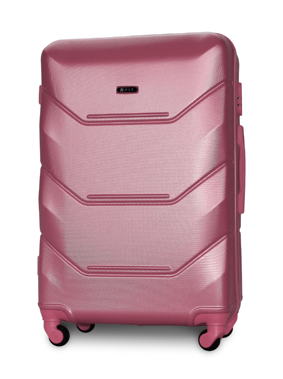 Чемодан пластиковый Fly K147 большой на 4 колесах 75х50х29 см 90 л Серебряно-розовый