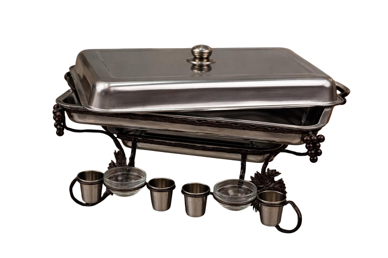 Садж прямокутний Grill Master Виноград для подачі шашлику з соусницами і чарками з кришкою 45х35 см (147-10-SJ-6583)