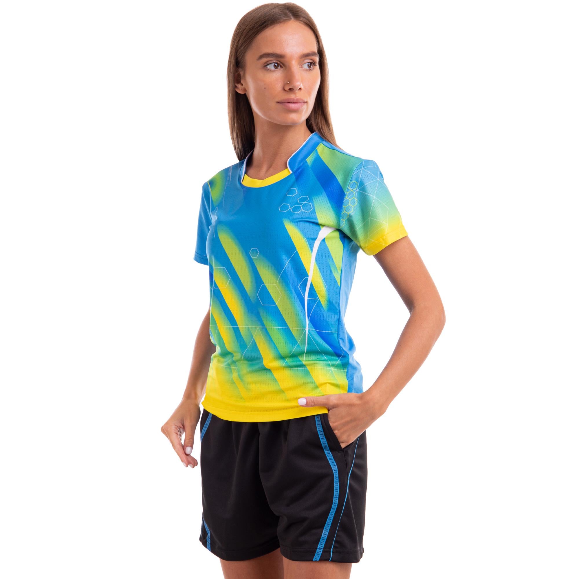 Волейбольна форма жіноча LD-1839B футболка та шорти XL 165-170 см Блакитно-жовтий (30707166)