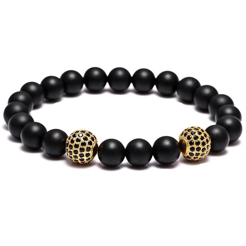 Браслет із шунгіту з двома кулями р. 14 Чорний (90011)