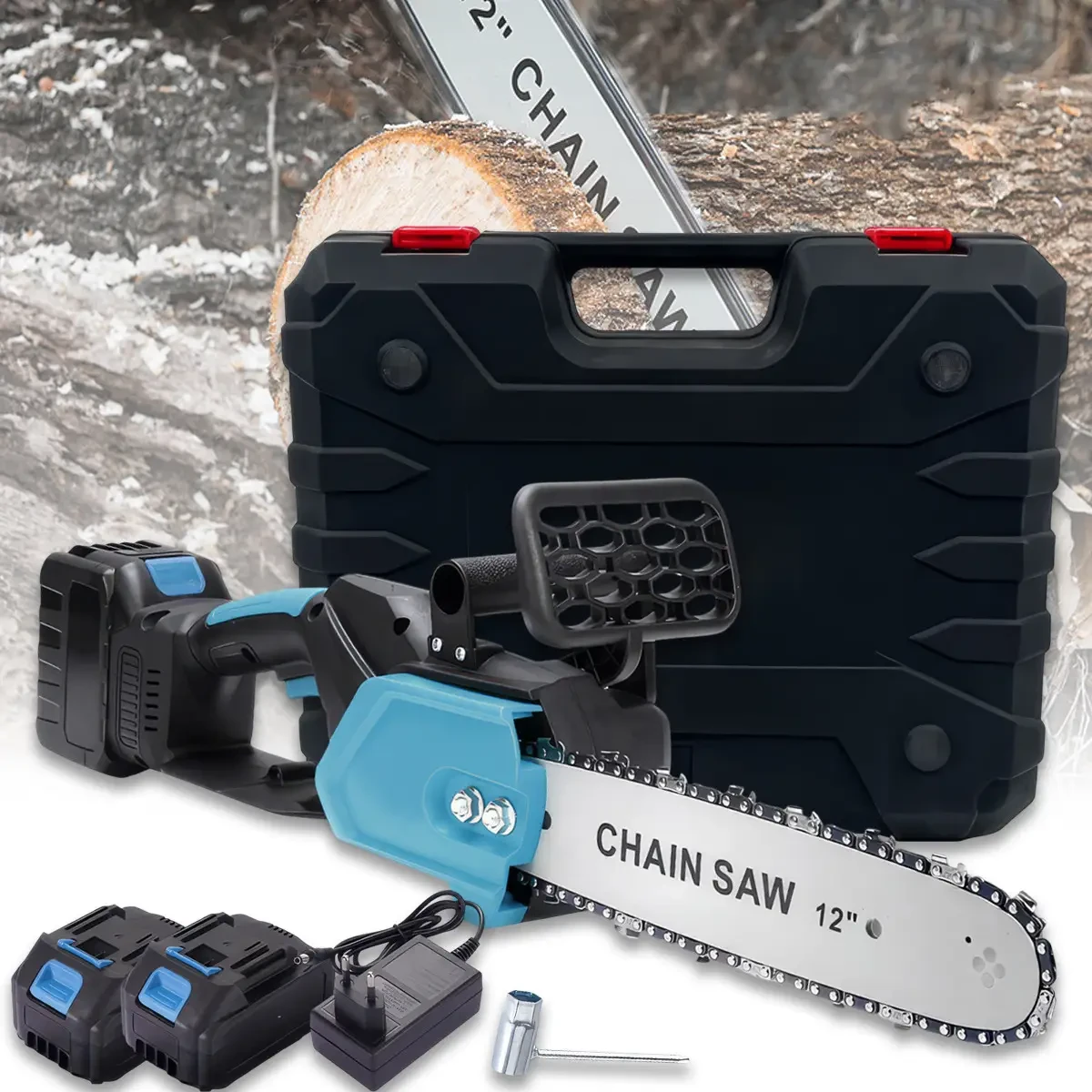 Пила ланцюгова з автомастилом ланцюга та двома акумуляторами в кейсі - фото 2