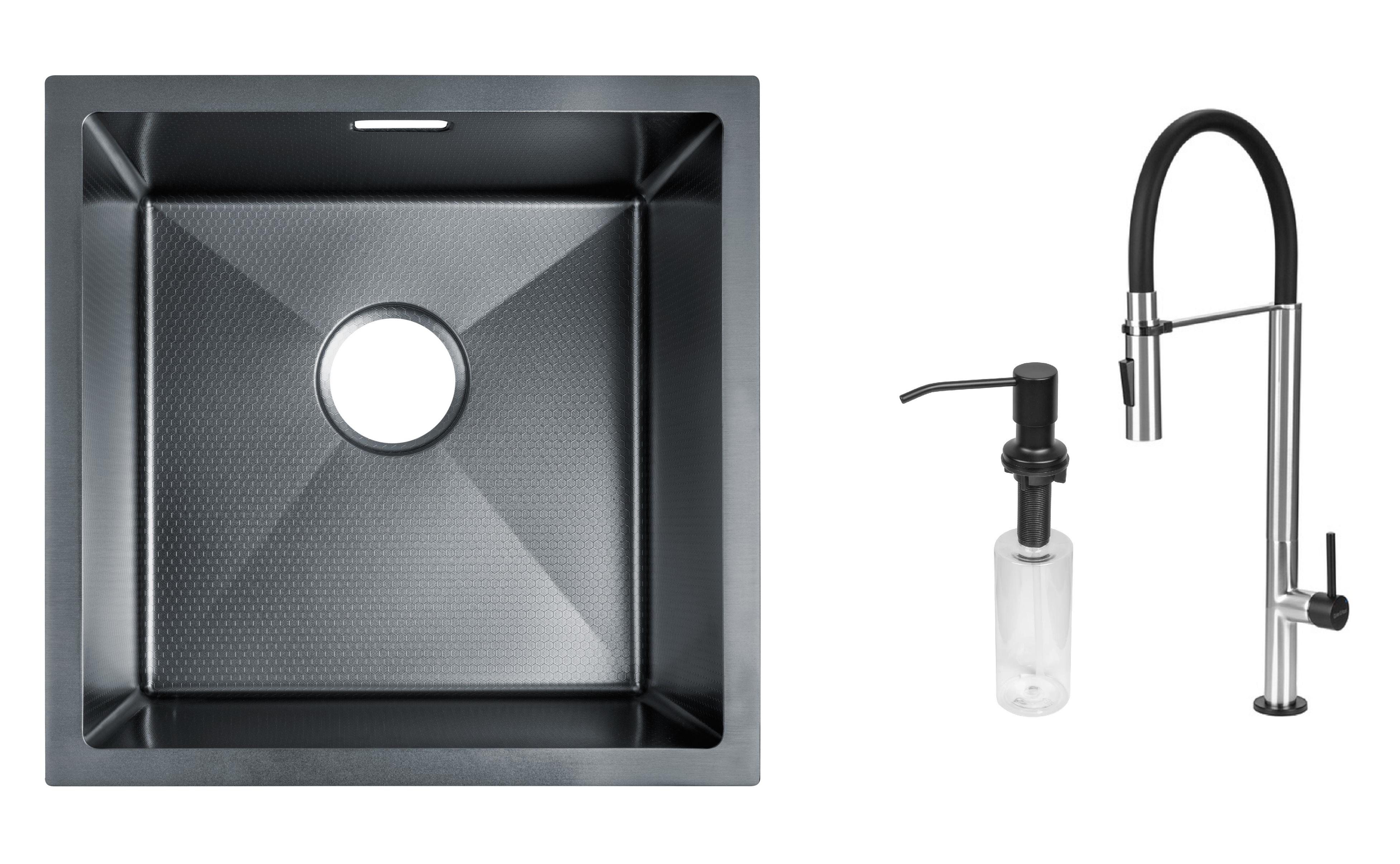 Комплект з кухонної мийки Gunter&Hauer Olef 4522 Black Honey кухонного змішувача Gunter&Hauer STERN Brush Black