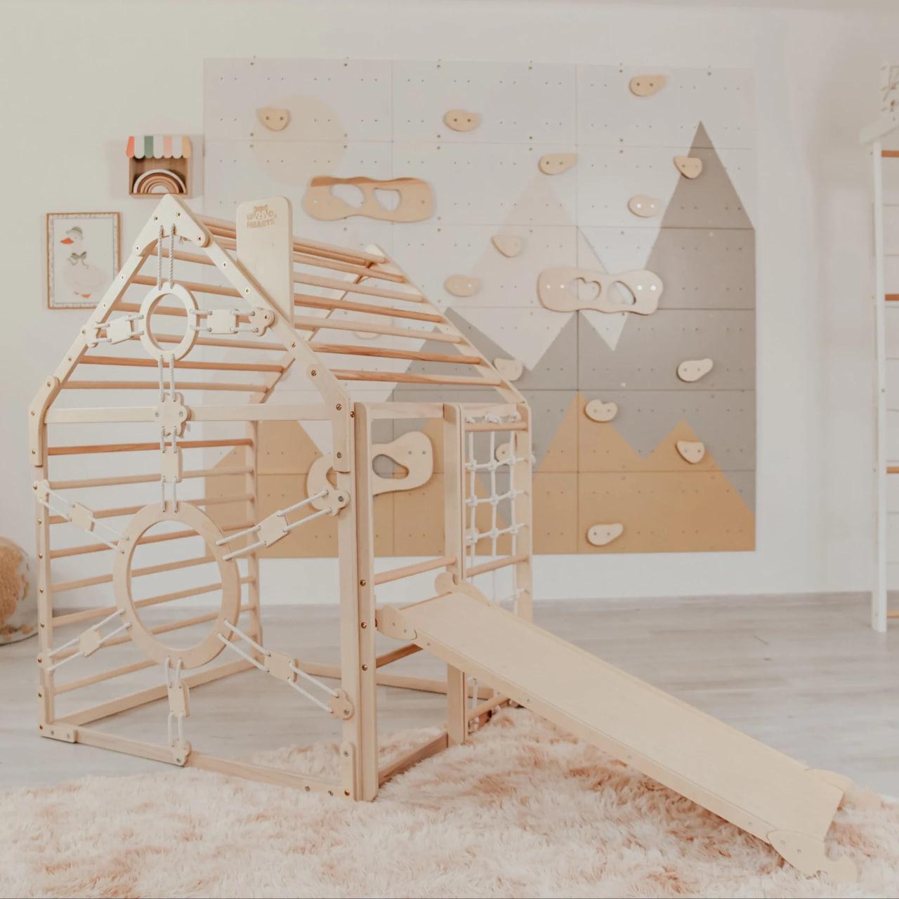 Комплекс спортивний для дому Woodandhearts Будинок з гіркою з натурального дерева (AAKO001)