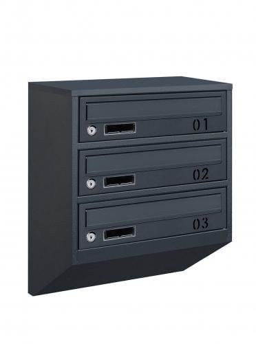 Почтовый ящик Галиндустрия E1-03-B многосекционный на 3 квартиры металлический Антрацитовый (132-119-000004710)
