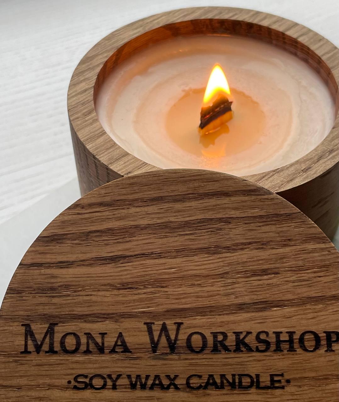 Ароматизована соєва свічка в дерев'яній ємності з кришечкою (9361211)
