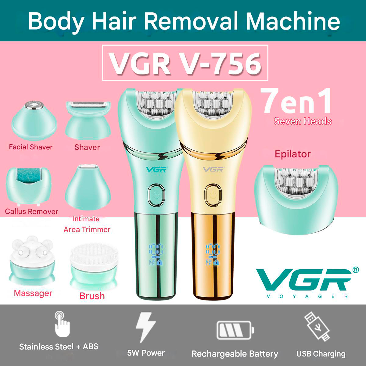 ᐉ Эпилятор аккумуляторный VGR V-756 7-в-1 Professional Lady Care