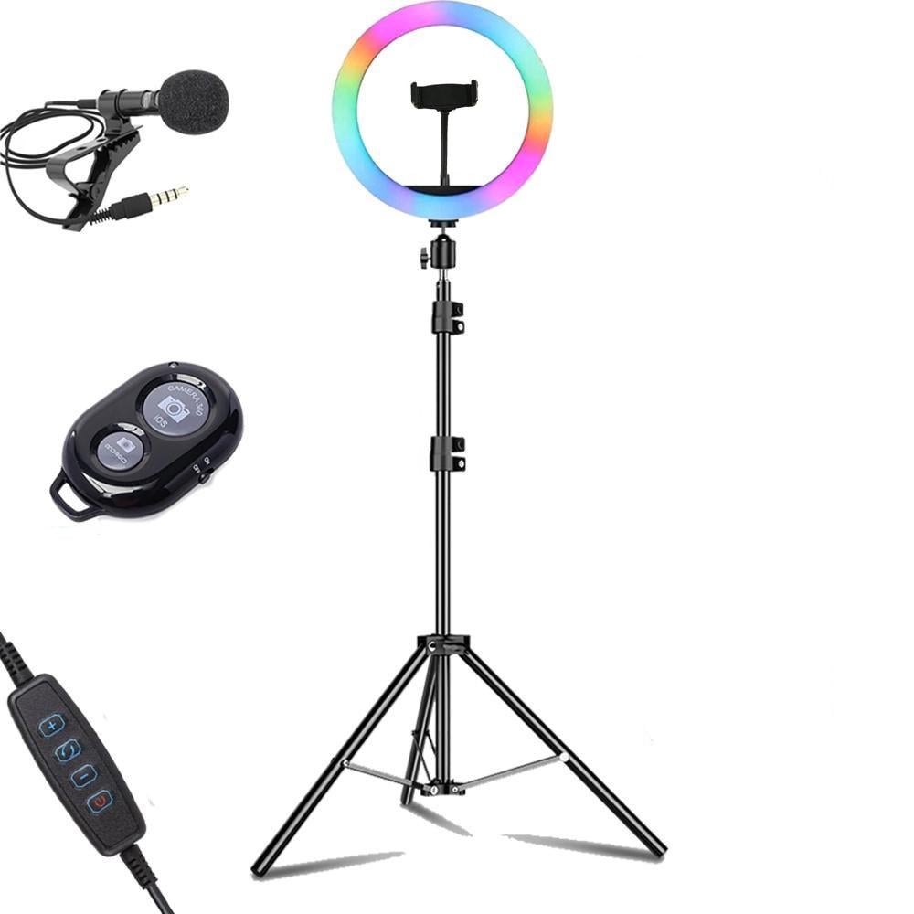 Кольцевая лампа 4в1 RGB 26 см со штативом 2 м микрофон петличка + пульт