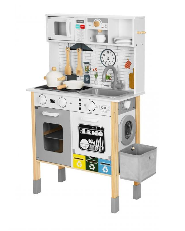 Детский игровой набор Woopie Кухня интерактивная деревянная 9в1 с доской/стиральной машиной/аксессуарами (53538)