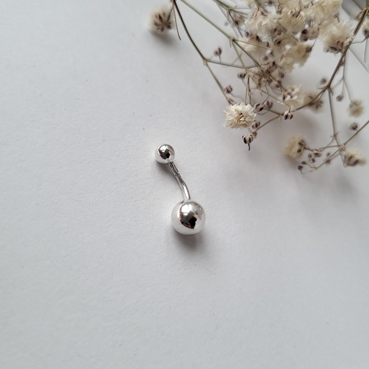 Пірсинг у пупок без каменів штанга срібло 925 проби родоване 2,80 г 6 мм (6058р)