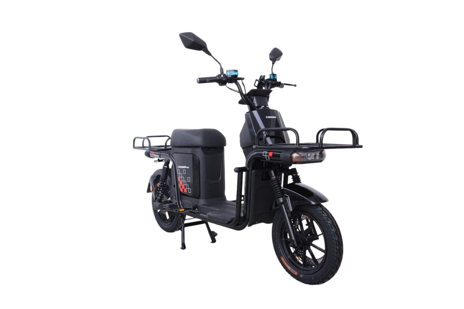 Электроскутер грузовой Crosser MAX PRO 1200W 72V 20Ah с двумя большими багажниками Черный