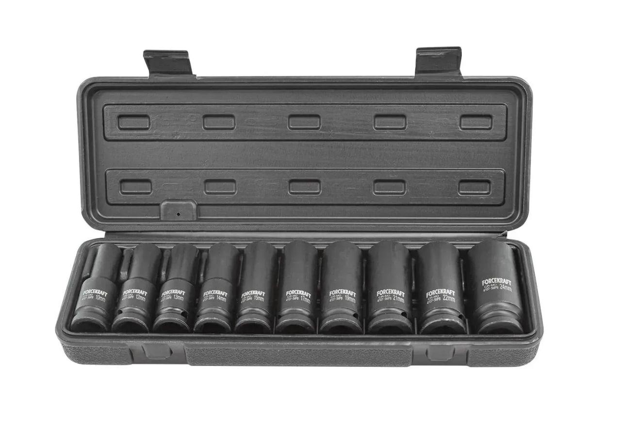 Набор головок ударных глубоких Forcekraft FK-4107-5MPB 1/2" 10 шт. 6-гр. 10-24 мм (FK-4107-5MPB)
