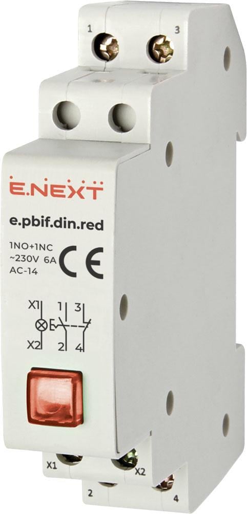 Кнопка на DIN-рейку E.NEXT e.pbif.din.red з індикатором Червоний (i0790005)