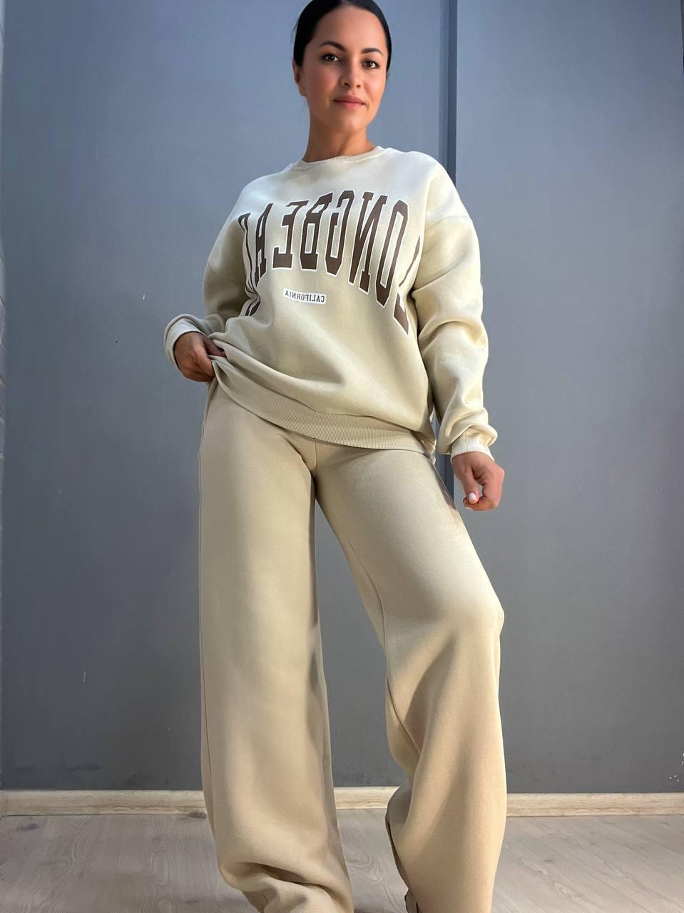 Свитшот женский QUZEN 488 long beach флис утепленный L Светло-бежевый (878) - фото 2