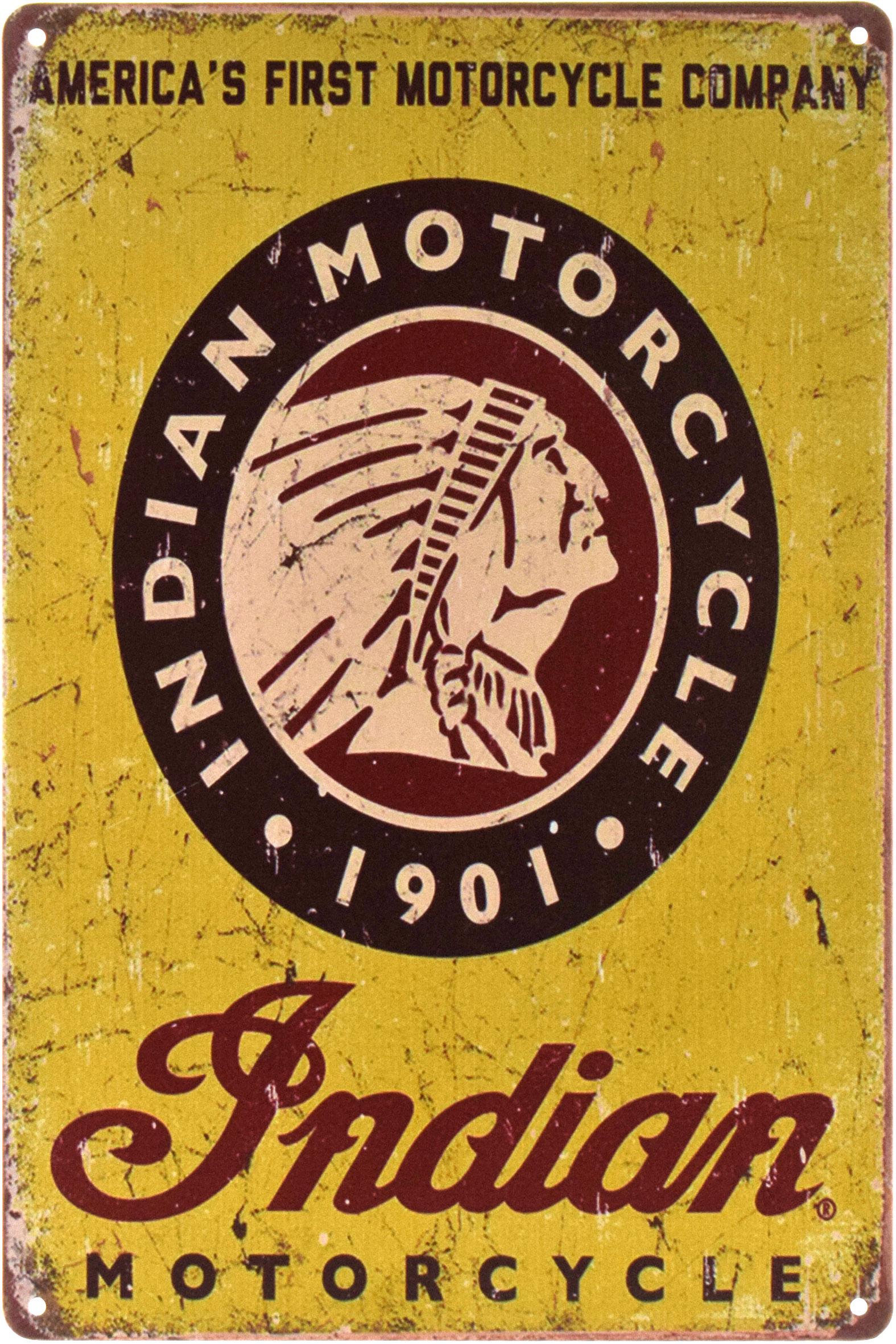 Табличка металлическая Indian America's First Motorcycle Company 20x30 см Табличка металлическая Indian America's First Motorcycle Company 20x30 см